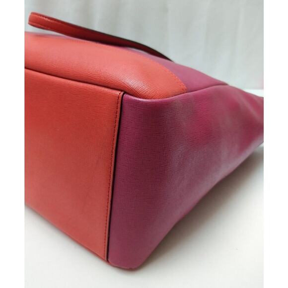 Coach City Tote Colorblock Red Magenta Leather Zipper Tote Shoulder Bag - Picture 8 of 13